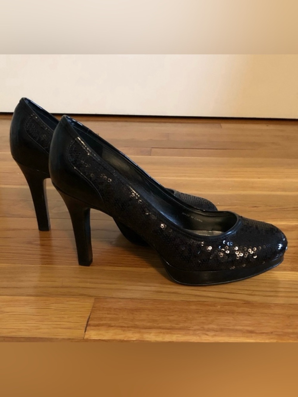 Tahari Black Sequin Cheryl Platform Heels - Picture 2 of 12